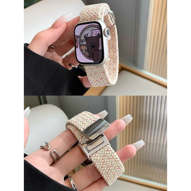 Suitable for Apple Watch S9 Strap Sport Elastic Braided applewatch8 Magnetic Buckle iwatch67SE2