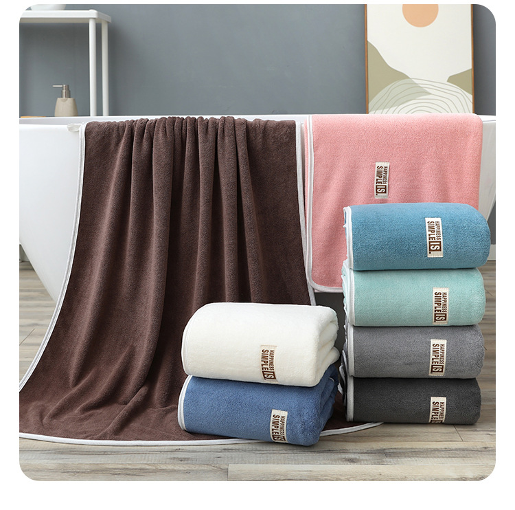 Label Coral Fleece Plain Bath 70*140 Soft Absorbent Thickened Large Gift Beach Towel New Model_voghion.com