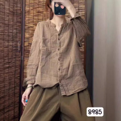 新品休闲时尚宽松舒适女式纯棉纱单口袋长袖衬衫