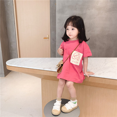 girl Short sleeved jacket Female baby Mid length version T-shirt dress Children summer T-shirts T-shirt children Base coat skirt