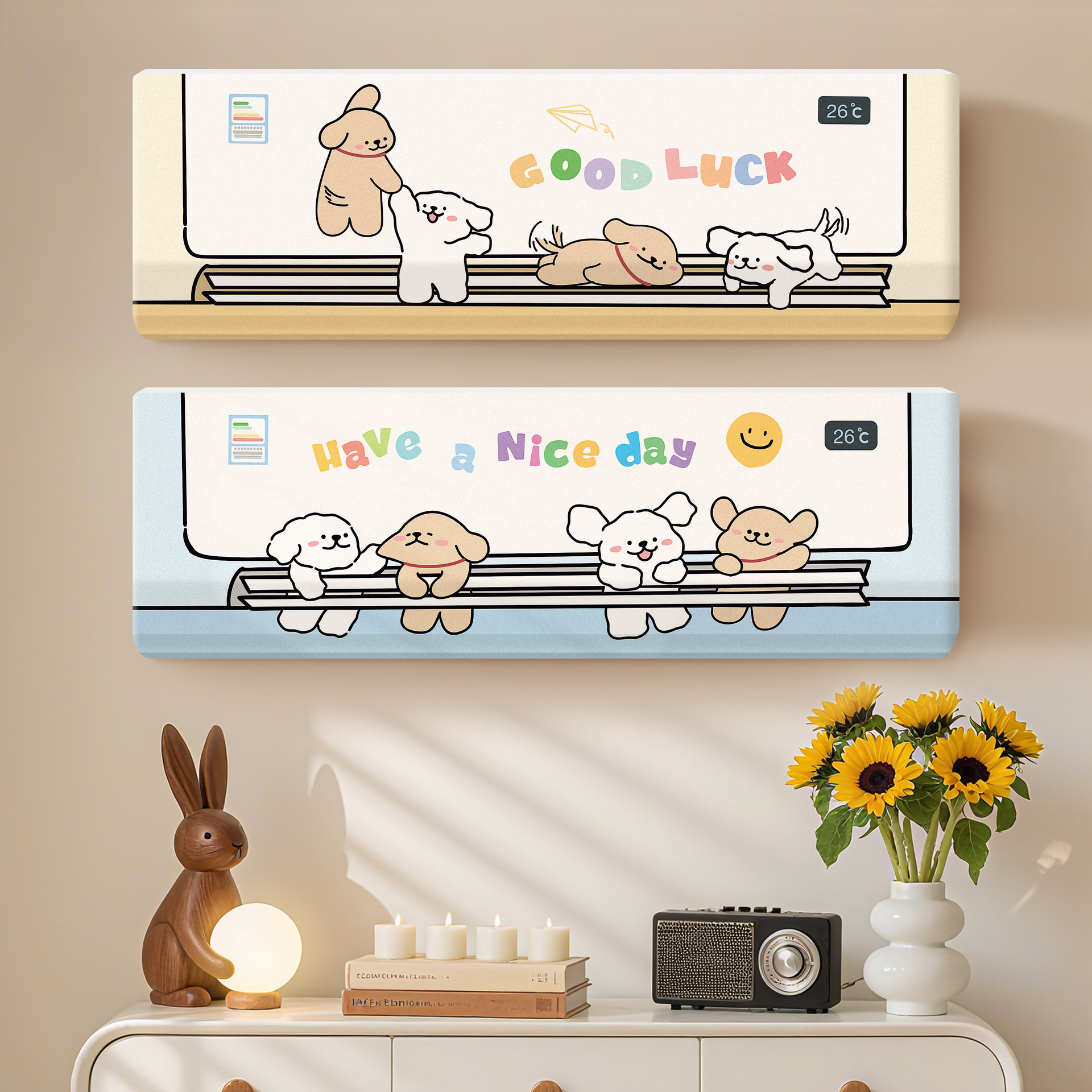 Cubierta de aire acondicionado colgante para Grimei Haier 1.5p aire acondicionado conjunto de dormitorio tela de dibujos animados colgada en la pared cubierta de polvo