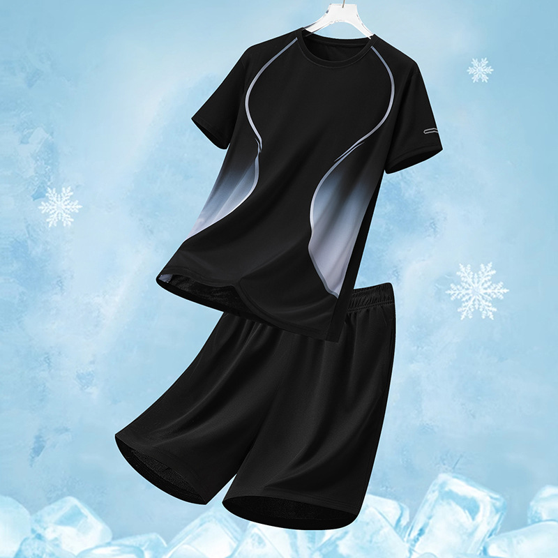 Traje deportivo de ocio para hombre de verano, pantalones cortos de camiseta de secado rápido transpirable de dos piezas sueltos de impresión para hombre