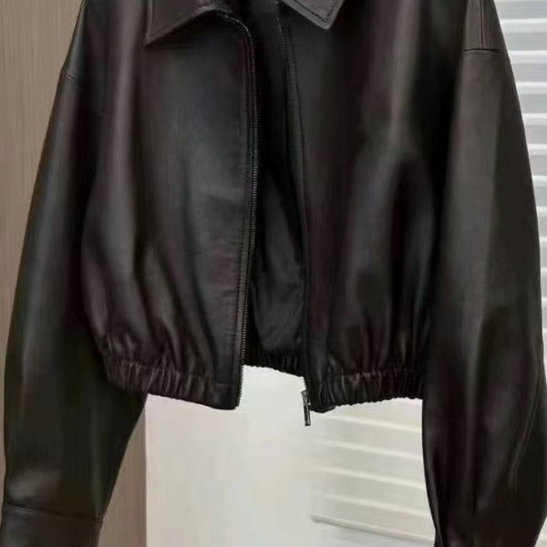 Cross-Border Black Soft Leather Spring & Fall Jacket for Women 2025 New Square Collar Niche Design Motorcycle Zipper Short Leather Wallet