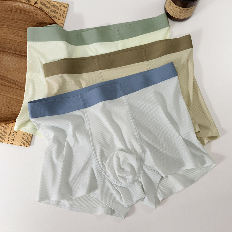 Verano waffle ultrafino calzoncillos de seda de hielo calzoncillos para hombres moda contraste transpirable calzoncillos sin costuras calzoncillos para hombres