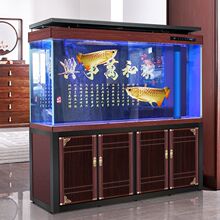 复古木纹超白龙鱼缸中式隔断柜客厅水族箱落地家用大中型免换水大