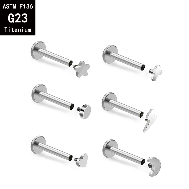 G23 Titanium Moon Stars Love Lightning Cross Fine Polishing Externally Threaded Body Piercing Accessory detail image 9