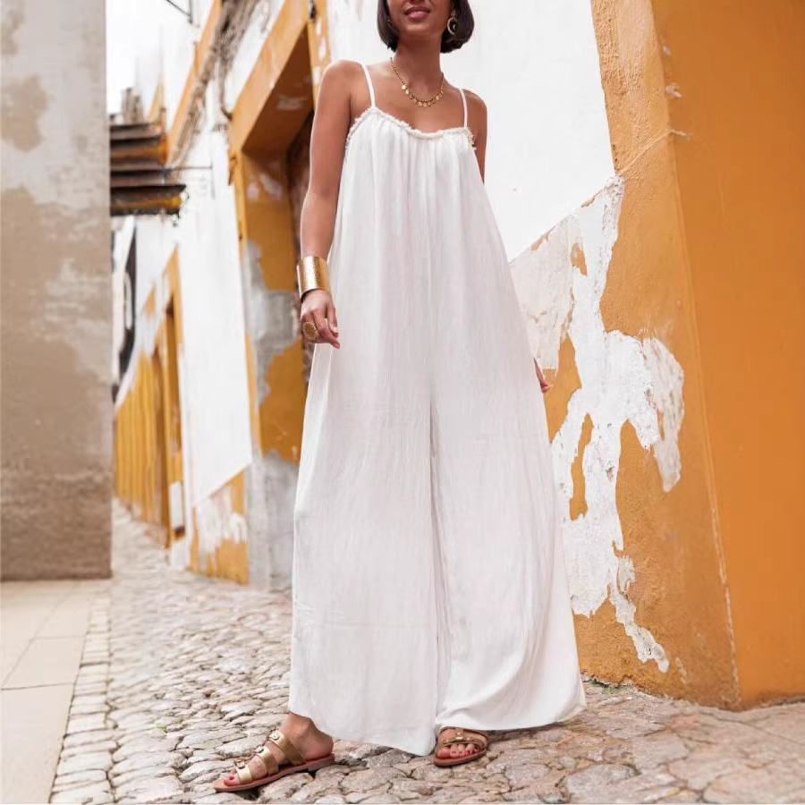 Women's Loose Fit Backless Halter Linen Jumpsuit – Casual Beach Resort Romper For Summer_ecoleips.com