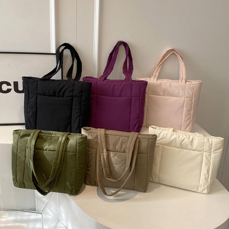 New Commuter Tote Bag For Women, College Student Canvas Bag, Nylon Handbag, Large Capacity Korean Style Shoulder Bag - Thumbnail 3