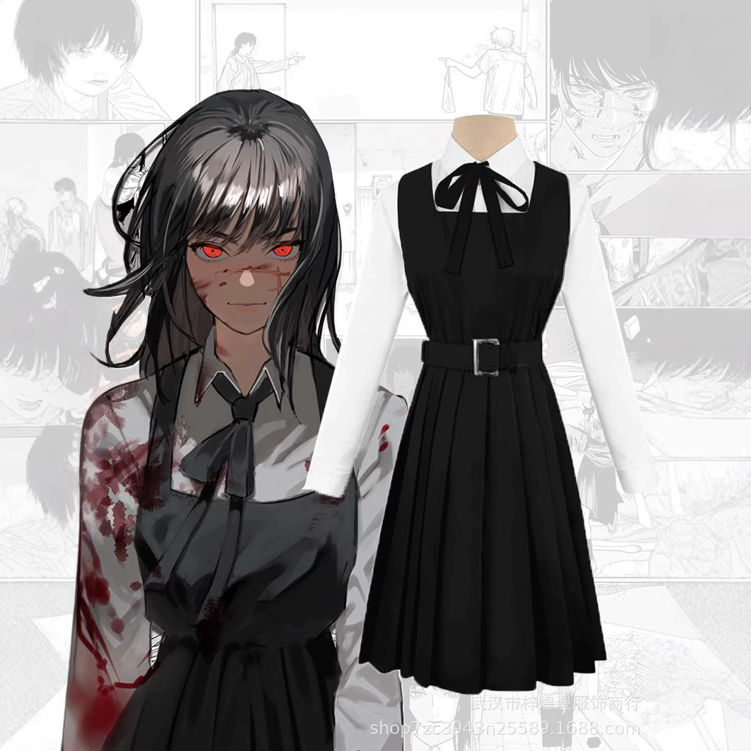 Новый бензопила человек cos три орла униформа плиссированная юбка косплей бензопила человек войны дьявол черный красный галстубок