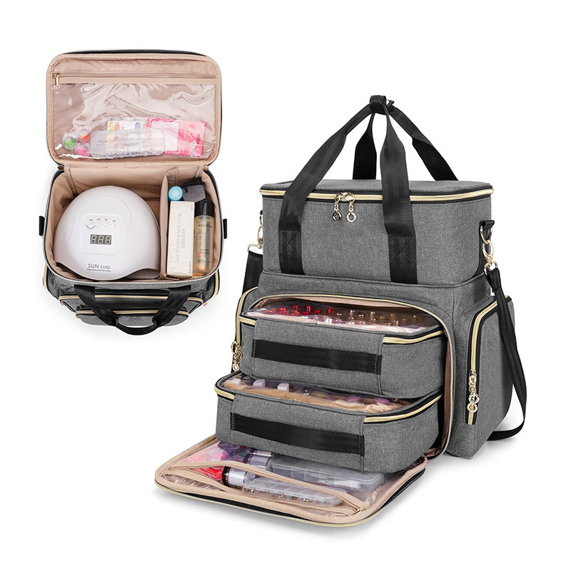 Nueva caja de almacenamiento de esmalte de uñas de doble capa, bolsa de acabado de esmalte de uñas con 2 bolsas extraíbles y kit de herramientas