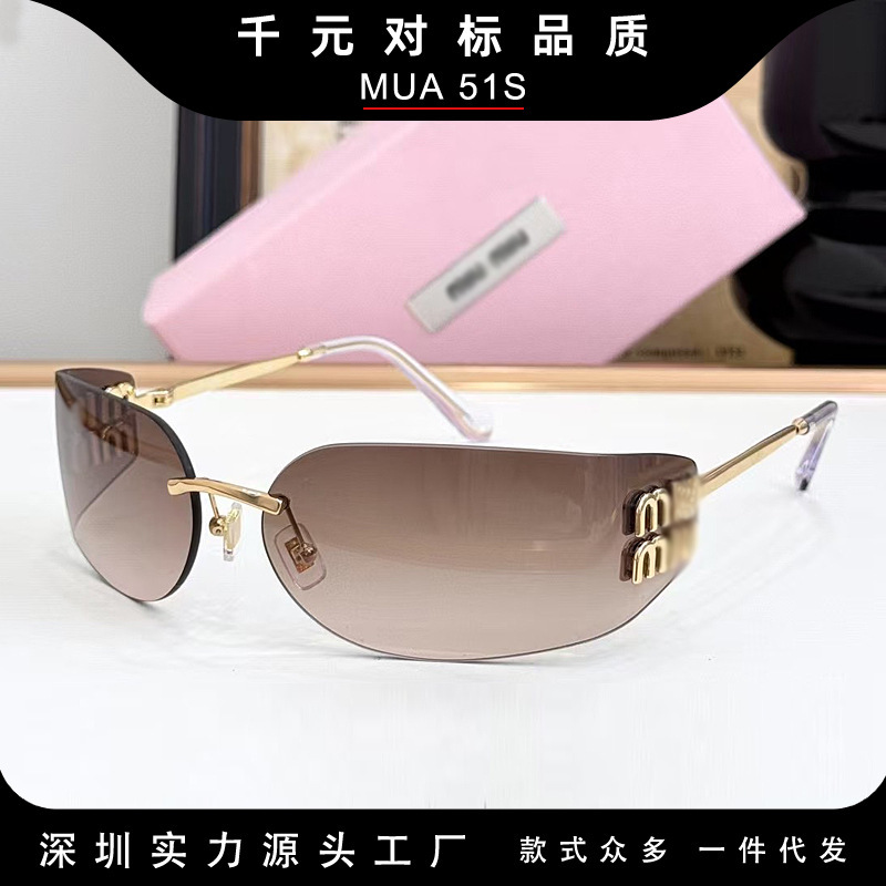 25 New Miuji Sunglasses Omu A51S Rimless Curved Logo Sunglasses for Women with Narrow Frame Sunshade Goggles