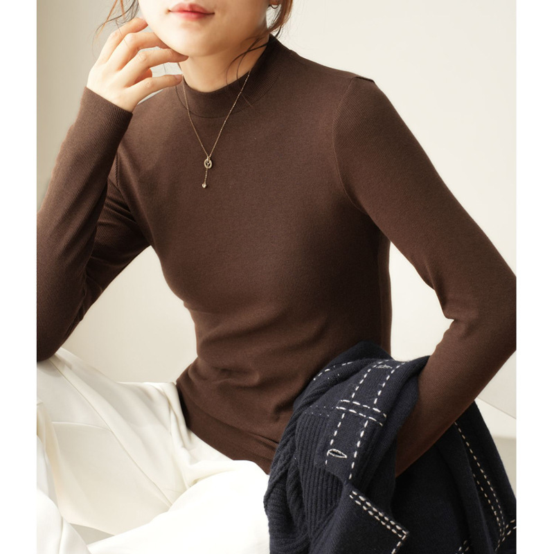 优棉螺纹长袖T恤女2025秋冬新款气质修身显瘦上衣女士打底衫A6682|undefined