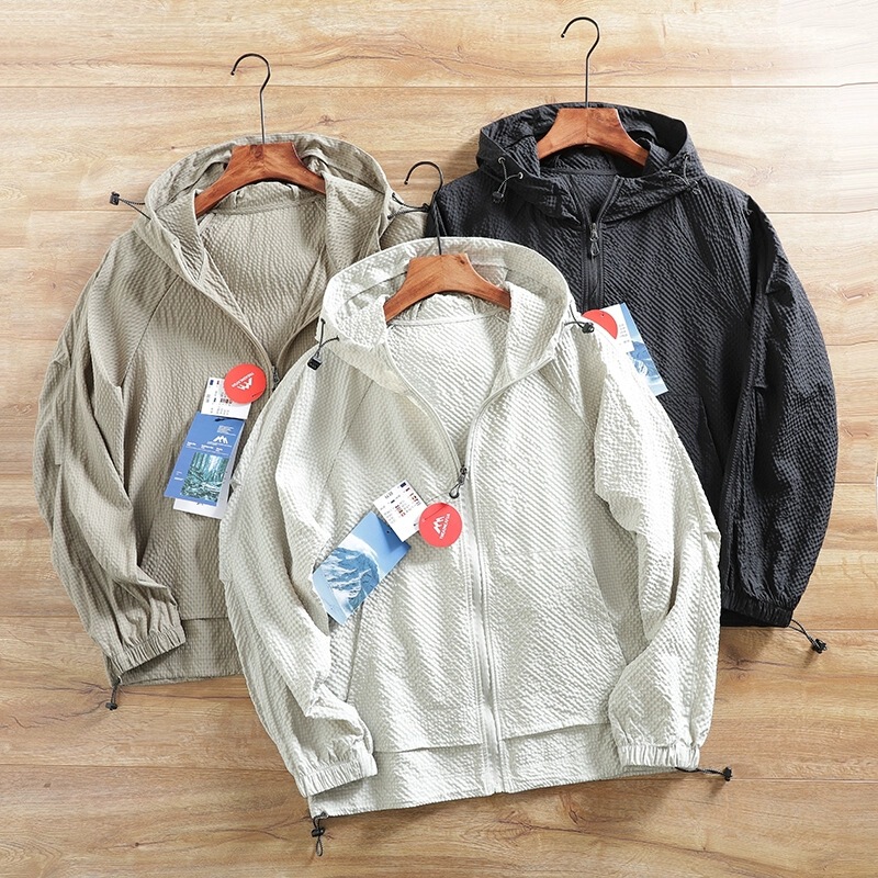 Nordic order-spring and summer new men's outdoor bubble gauze breathable sports Joker casual hooded jacket coat