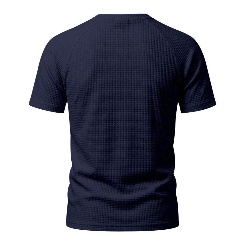 Men's Waffle Knit Short Sleeve T-Shirt, Breathable Textured Cotton-Like Fabric, Relaxed Fit Casual Tee For Summer_viptrois.com