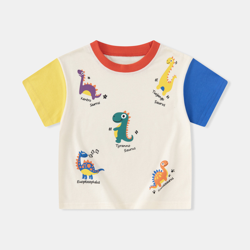 Betop ropa infantil transfronteriza 2025 verano nuevos niños coreanos camiseta de manga corta dinosaurio manga raglán superior al por mayor