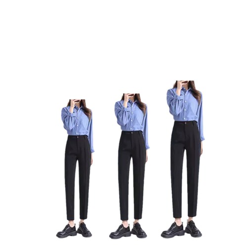 Women's Spring and Autumn High-Waisted Straight Leg Loose Black Professional Work Pants Petite 9/10 Length Casual Smoked Pipe Pants Summer