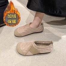 韩版2025新百搭布鞋棉鞋女冬季孕妇大码加绒加厚一脚蹬妈妈雪地靴