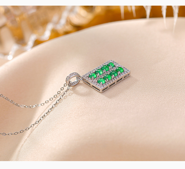 Mặt dây chuyền bạc S925 hạt tròn bàn tính phong cách Trung Hoa — Mẫu ngọc nước xanh (không bao gồm dây chuyền) chi tiết 8