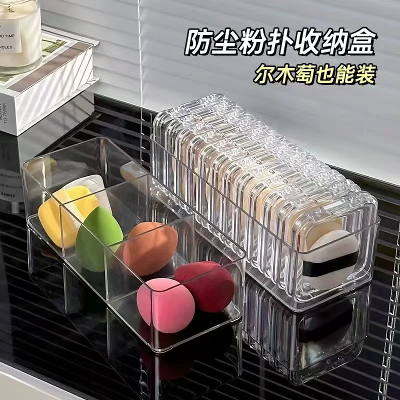 Table Storage Box, Transparent Acrylic Cosmetic Sponge Organizer, Multi-Compartment
