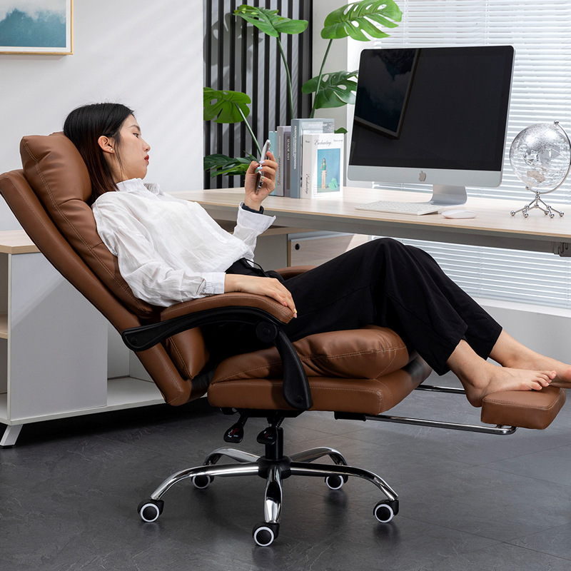 Computer Chair Home Comfortable Sedentary Office Chair Ergonomic Chair Reclining E-Sports Chair Lunch Break Leather Boss Chair