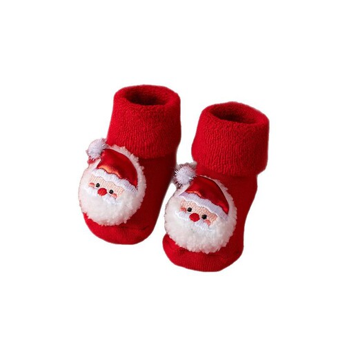 Newborn Baby Fall/Winter Thicker Warm Red Overcoat Waterproof Snowman Christmas Learning to Walk Floor Socks