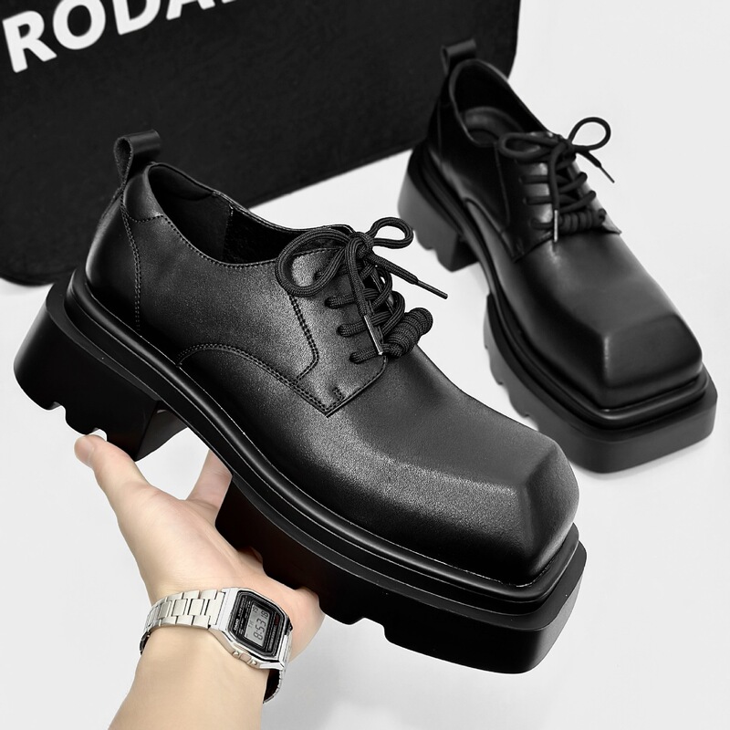cleanfit Derby Shoes Square Toe Leather Shoes Men's 2024 New British Style Thick Sole Heightened Wedding Groom Shoes cleanfit Derby Shoes Square Toe Leather Shoes Men's 2024 New British Style Thick Sole Heightened Wedding Groom Shoes