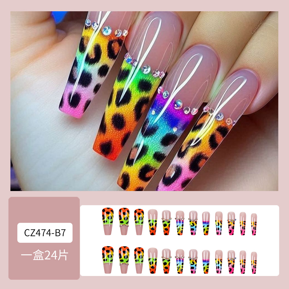 Pieza de uñas de desgaste súper largo diamante transfronterizo uña falsa pieza europea y americana pieza de uñas Comercio exterior parche de uñas prensa en las uñas