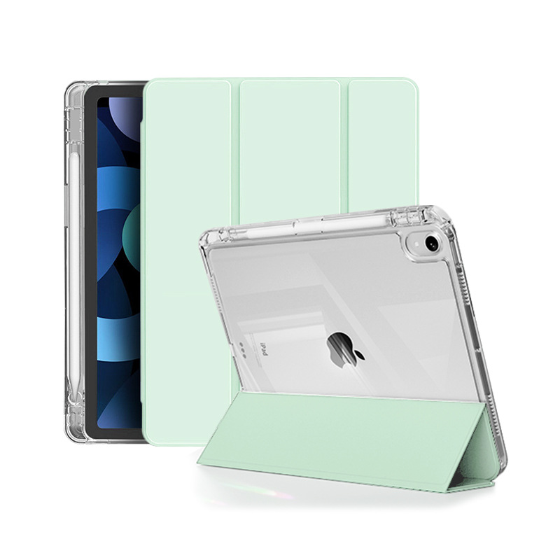 Funda protectora para iPad, soporte tríptico, funda para tableta, tapa abatible, alta transparencia, anticaídas, con diseño de ranura para lápiz.