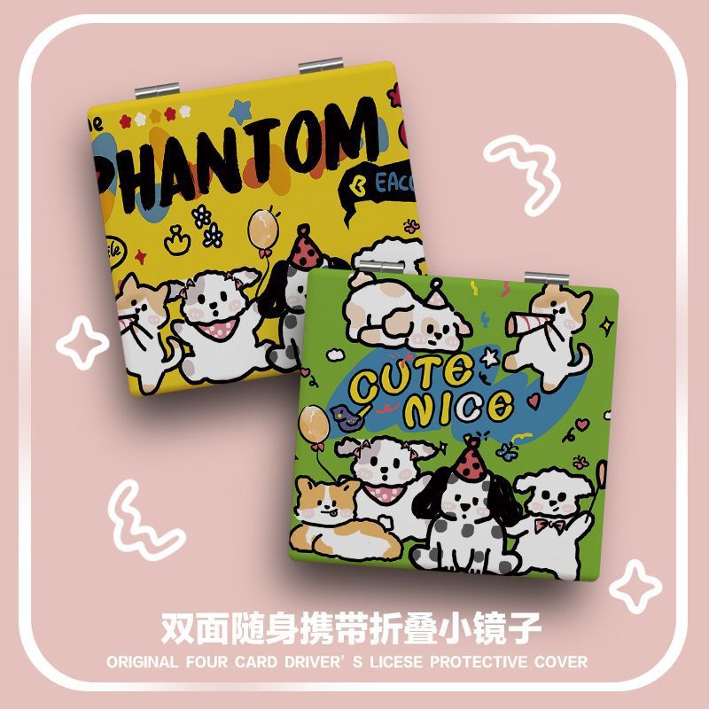 Graffiti style puppy student mini handheld folding flip makeup…