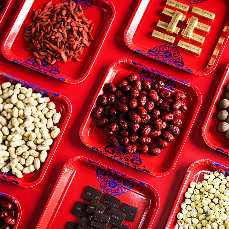 Factory Wholesale Wedding Supplies New Wedding Wedding Banquet Celebration Fruit Plate Red Paper Disposable Dry Fruit Plate