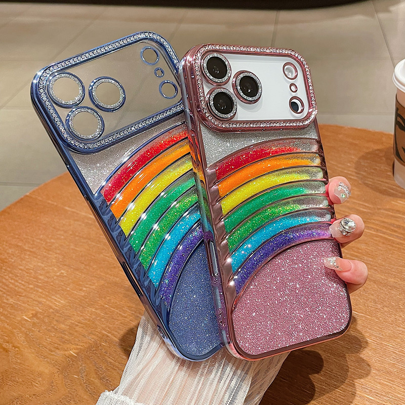 适用iPhone17流沙七彩虹手机壳闪粉水钻苹果16proMax防摔15保护套|undefined