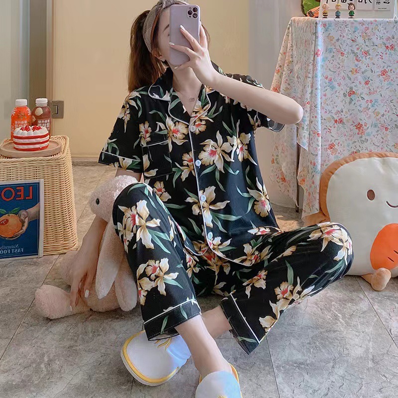 2025 primavera y verano pijamas de mujer pantalones de manga corta en un nuevo cardián casual suelto se puede usar en el hogar conjunto de ropa