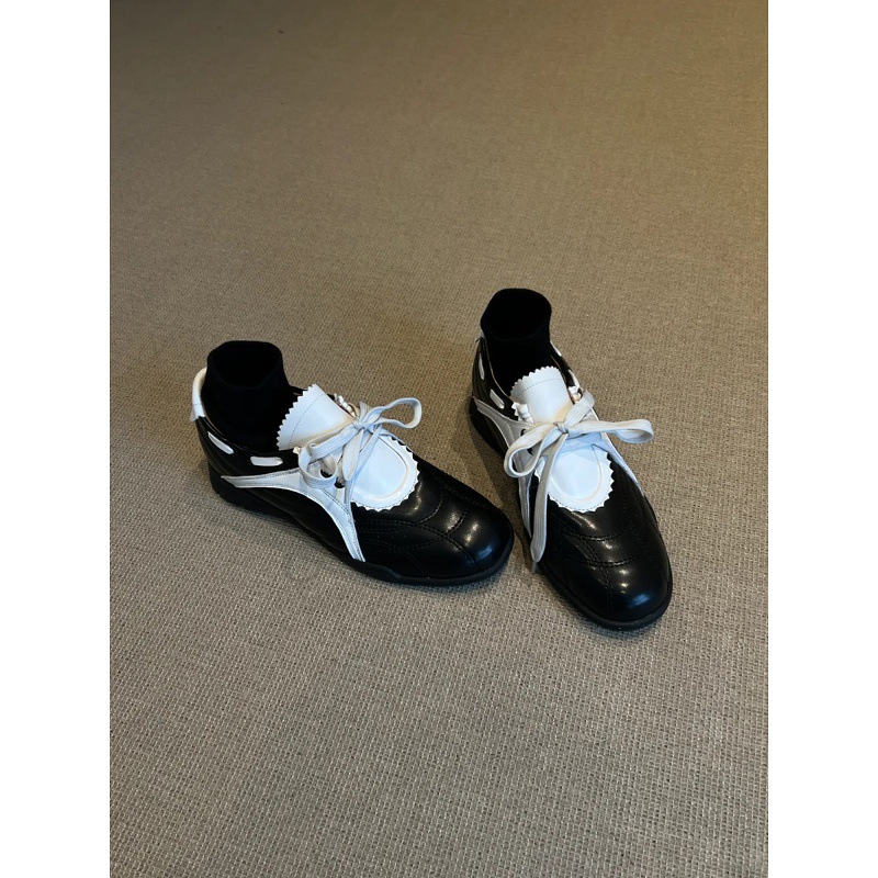 Sheepskin ~ Thick-Soled Inner Heightening 5cm Mary Jane Shoes Color-Blocked Casual Sports Shoes for Women Versatile Retro Lace-Up Moral Training Shoes