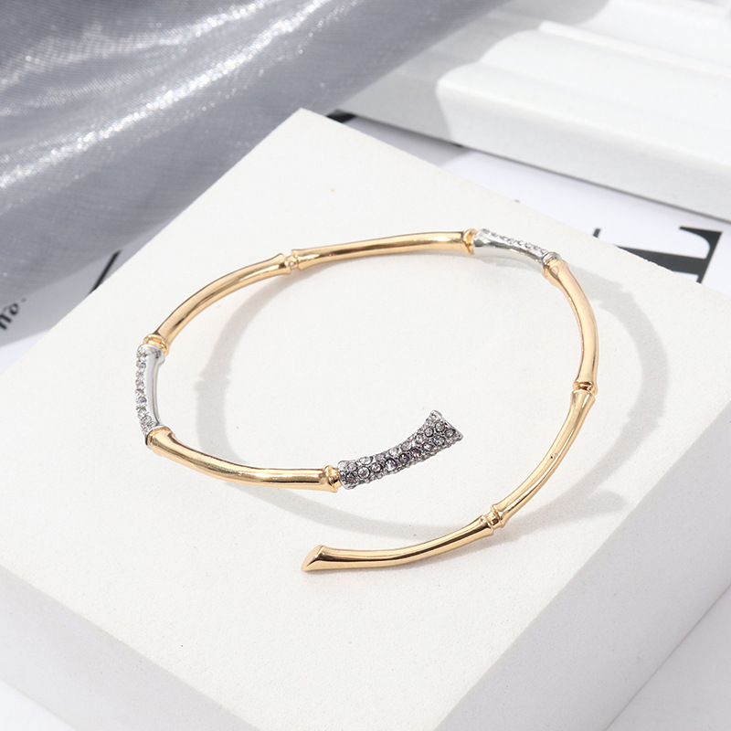 European and American ghost designer fashion Diamond-embedded bamboo bracelet personalized gold-plated open adjustable bracelet