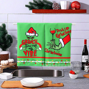 Cross-Border Product Delivery Daily Necessities Popular Polyester Printed Kitchen Cloth Grince Christmas Dish Towel