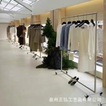服装店展示架移动落地式货架男女装带轮挂衣架不锈钢拉丝银中岛架