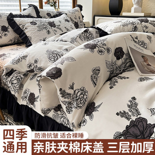 French Hepburn Style Bed Cover Single Piece All Seasons Universal Thickened Quilted Princess Style Double Lace Bed Cover Three Four Piece Set