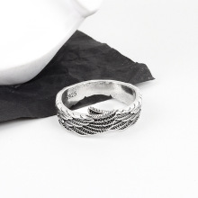 守护情侣素银戒指天使之翼翅膀对戒泰银女戒羽毛开口男戒个性礼物