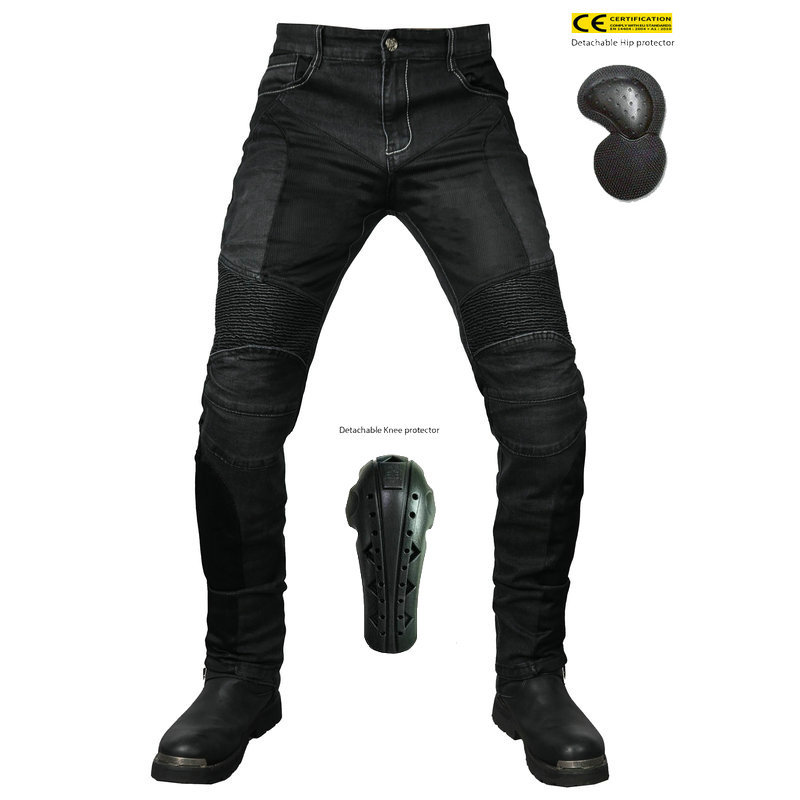 Pantalones vaqueros de la motocicleta de malla de verano para hombres y mujeres pantalones de motocicleta transpirables pantalones de montar a prueba de caídas al aire libre equipo de protección alargado CE