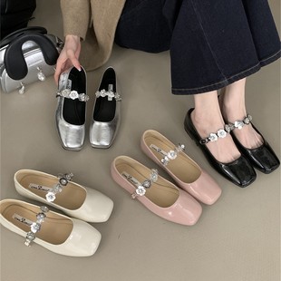 Fairy style low heel design sense single-layer shoes women's shoes 2025 new spring high-end sense square head black Mary Jane shoes