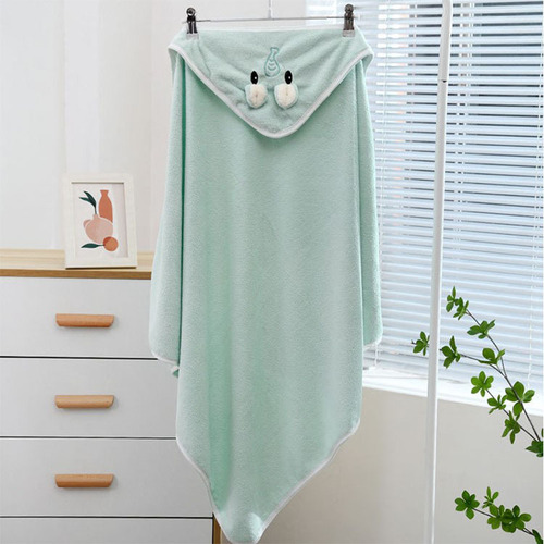Cartoon Thick Household Water-absorbent Hooded Towel Set with Wearable Cap and Coral Fleece Blanket