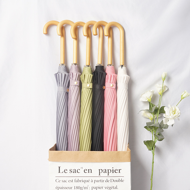 16 bone solid wood handle small fresh straight umbrella plain simple large double automatic long handle umbrella wholesale 16 bone solid wood handle small fresh straight umbrella plain simple large double automatic long handle umbrella wholesale