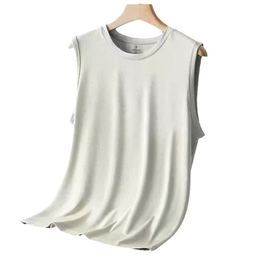 Slim ice silk men's summer outerwear loose large size mesh breathable sports fitness quick-dry sleeveless t-shirt trendy