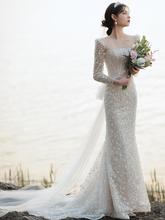 法式輕婚紗2022秋季款新款新娘氣質簡約公主風魚尾禮服裙加工定制