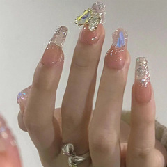 X273 False Nail Tabs Removable Wear Nail Clear Glitter Butterfly Long Handmade Layer UV Nail Beauty Nails for Women