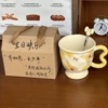 Бабочковый бокал, жёлтый, ложка с бантиком, подарочная коробка с текстом "С днём рождения"