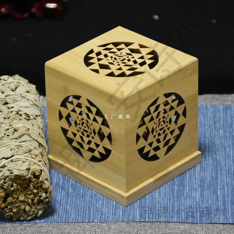 白鼠尾草香熏炉几何图案竹子木质塔香炉水晶炉香盒燃烧器净化盒