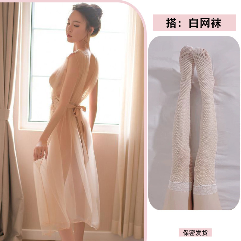 흰색 티팬티 + 흰색 망사 스타킹