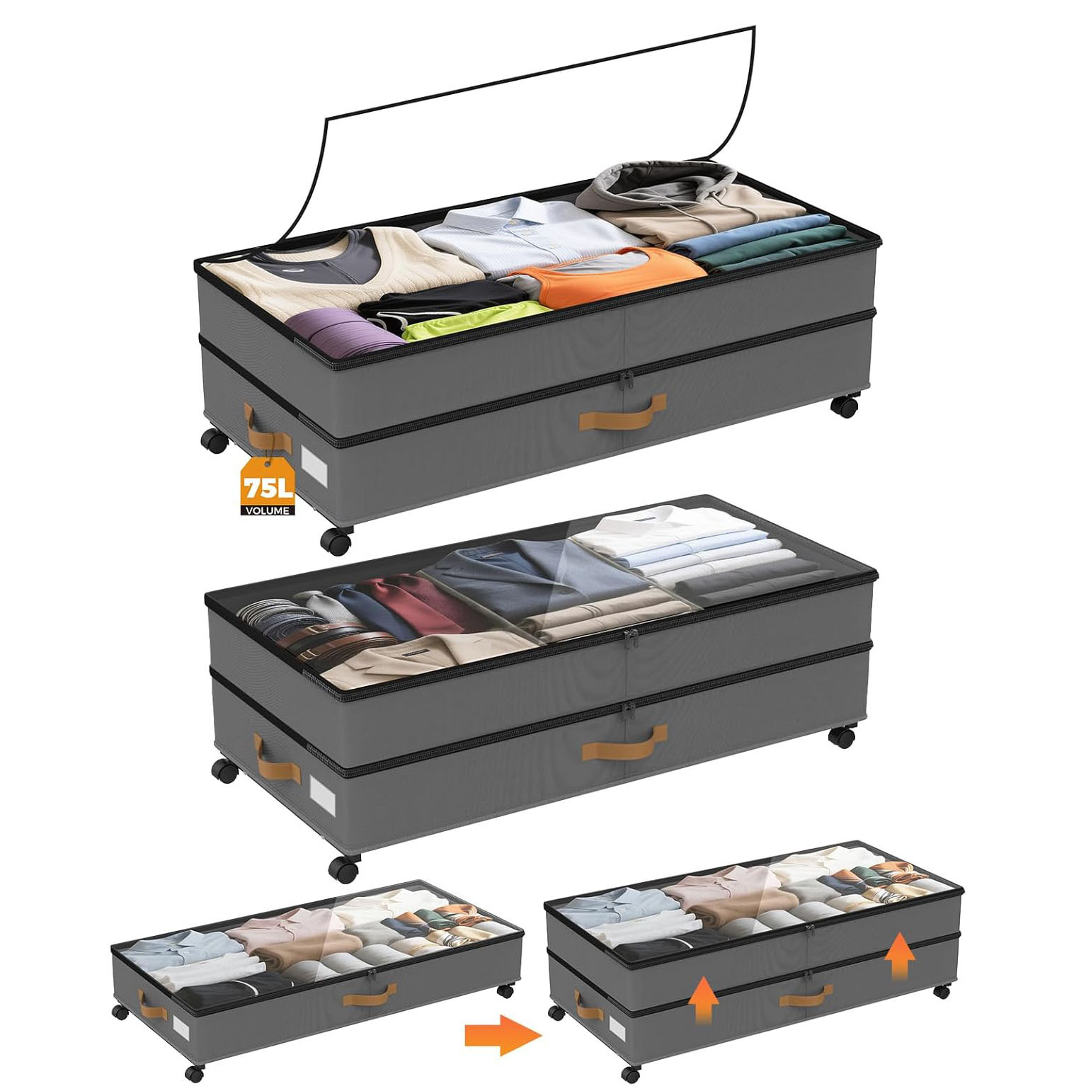 跨境防尘床底收纳箱透明盖子加高大容量置物架玩具带滚珠轮收纳箱