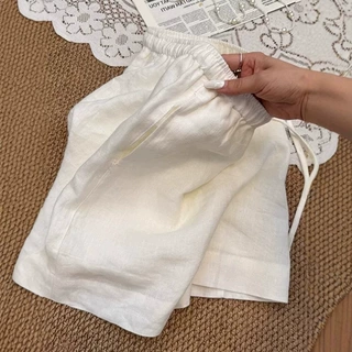 白色亚麻短裤女2026新款夏薄款高腰显瘦小个子A字棉麻阔腿五分裤